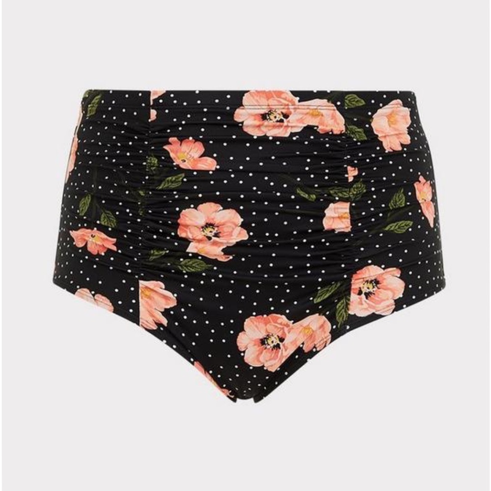 New! Torrid sz 6 Floral Polka Dot High Rise Ruched Bathing‎ Swim Suit Bottoms 6X